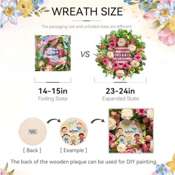 Spring Wreath Peony & Rose Floral Summer Wreath with Pink Peach, 24 Inch new - Picture 4 of 6